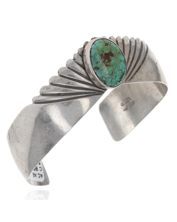 Navajo Signed LEX Sterling Silver & Turquoise Cuff Bracelet