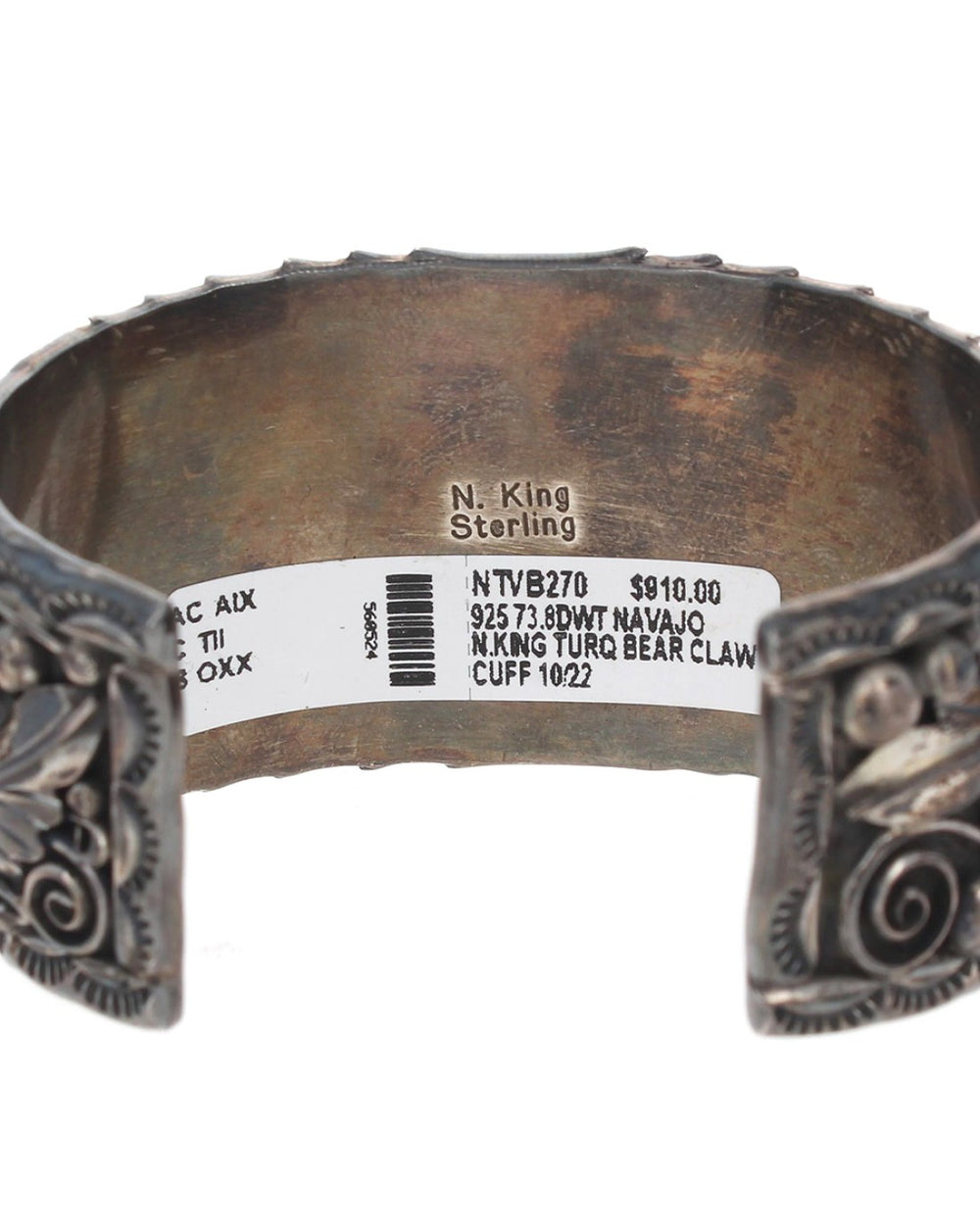 Navajo N. King Sterling Silver Turquoise Bear Claw Cuff