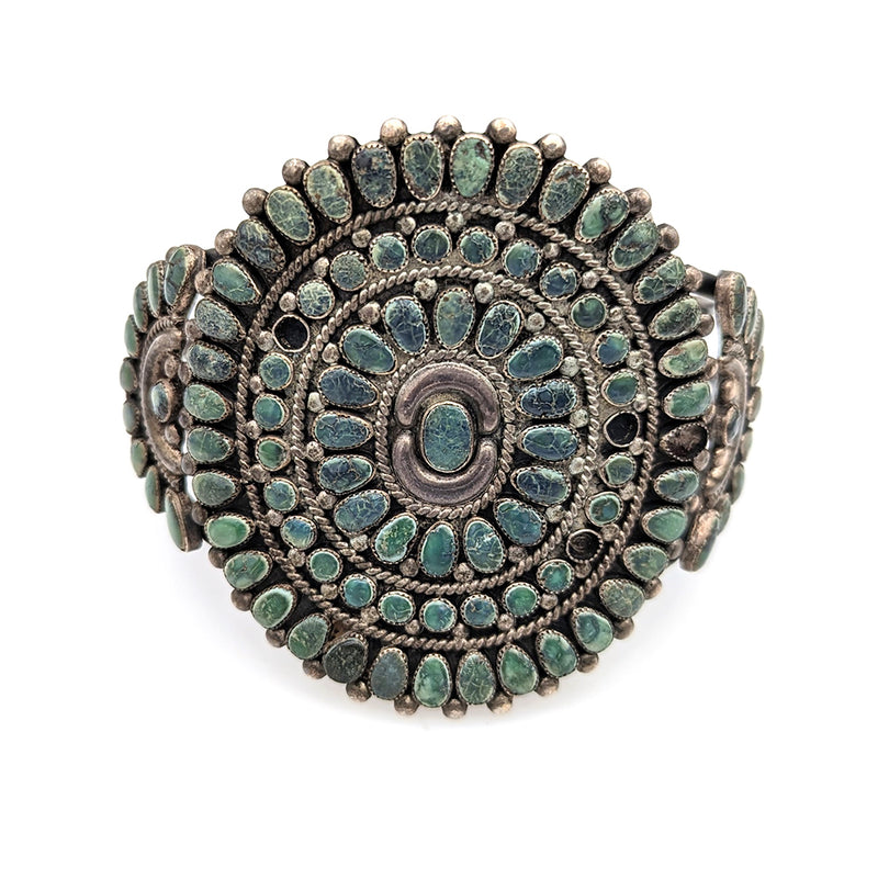 Navajo Sterling Silver & Turquoise Cluster Cuff Bracelet