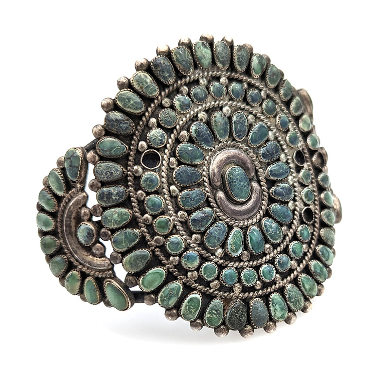 Navajo Sterling Silver & Turquoise Cluster Cuff Bracelet