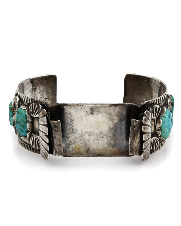 Vintage Navajo Handmade Sterling Silver Turquoise Watch Cuff Bracelet