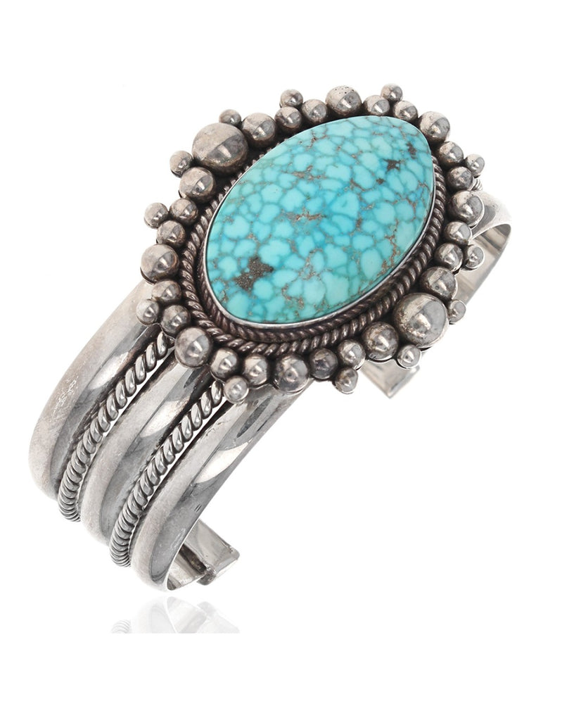 Navajo Artie Yellowhorse Sterling Silver Turquoise Cuff Bracelet