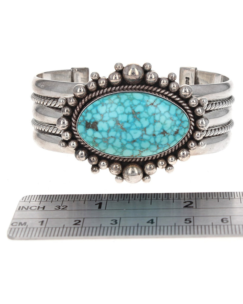 Navajo Artie Yellowhorse Sterling Silver Turquoise Cuff Bracelet