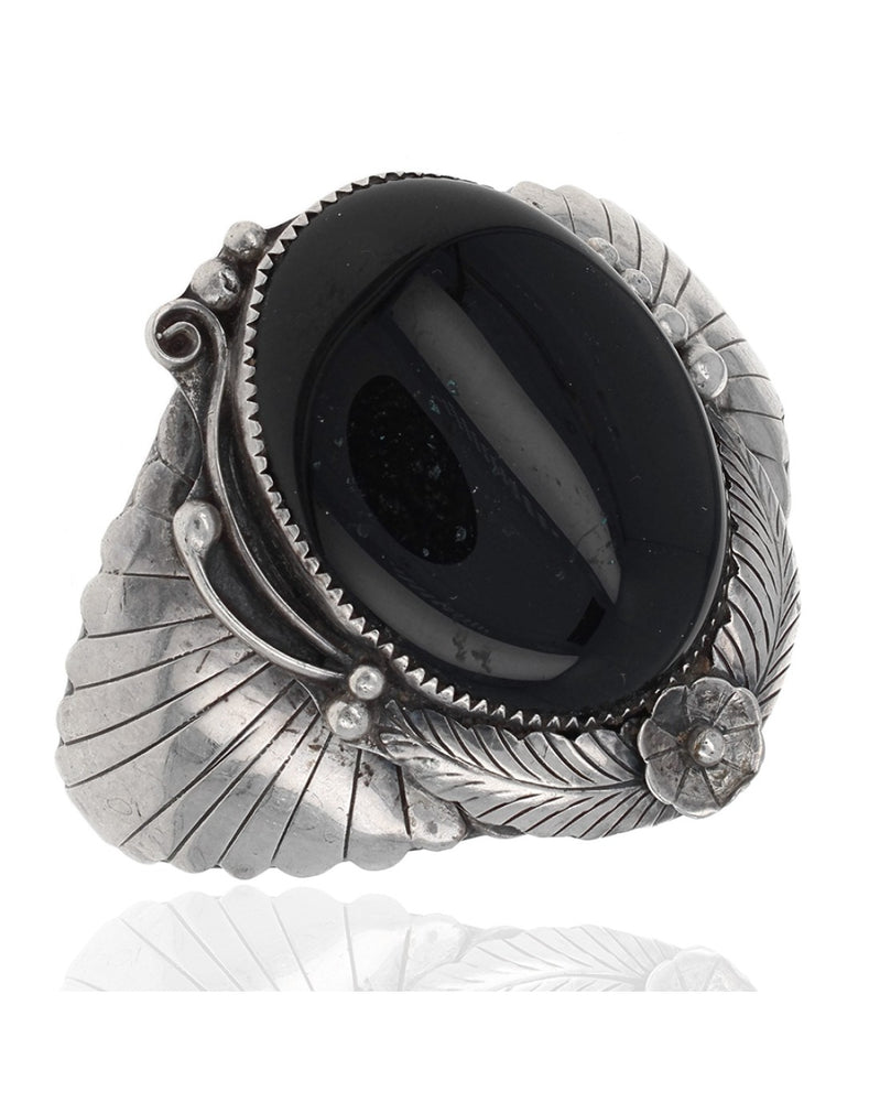 Navajo Phil Chapo Sterling Silver Onyx Cuff Bracelet