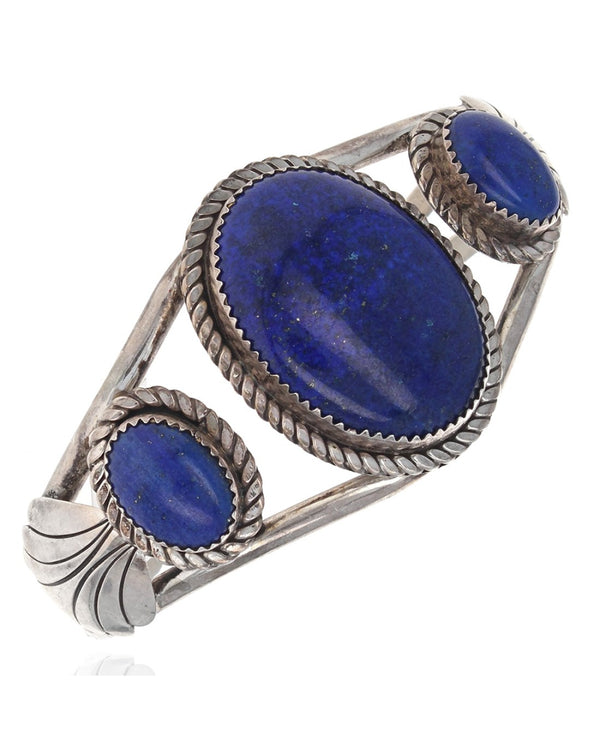 Navajo Signed DL Sterling Silver Lapis Cuff Bracelet