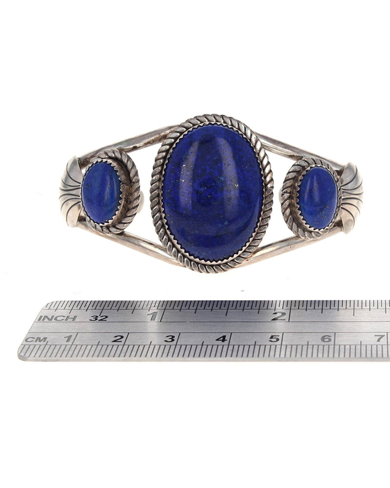 Navajo Signed DL Sterling Silver Lapis Cuff Bracelet