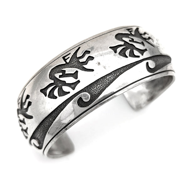 Navajo Signed K Sterling Silver Kokopelli Cuff Bracelet