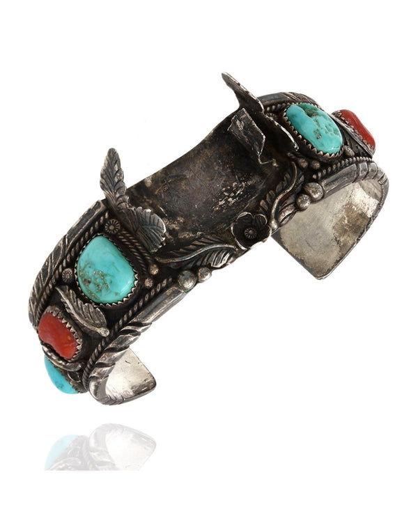 Vintage Navajo Sterling Silver Turquoise Watch Cuff Bracelet signed J. TSO