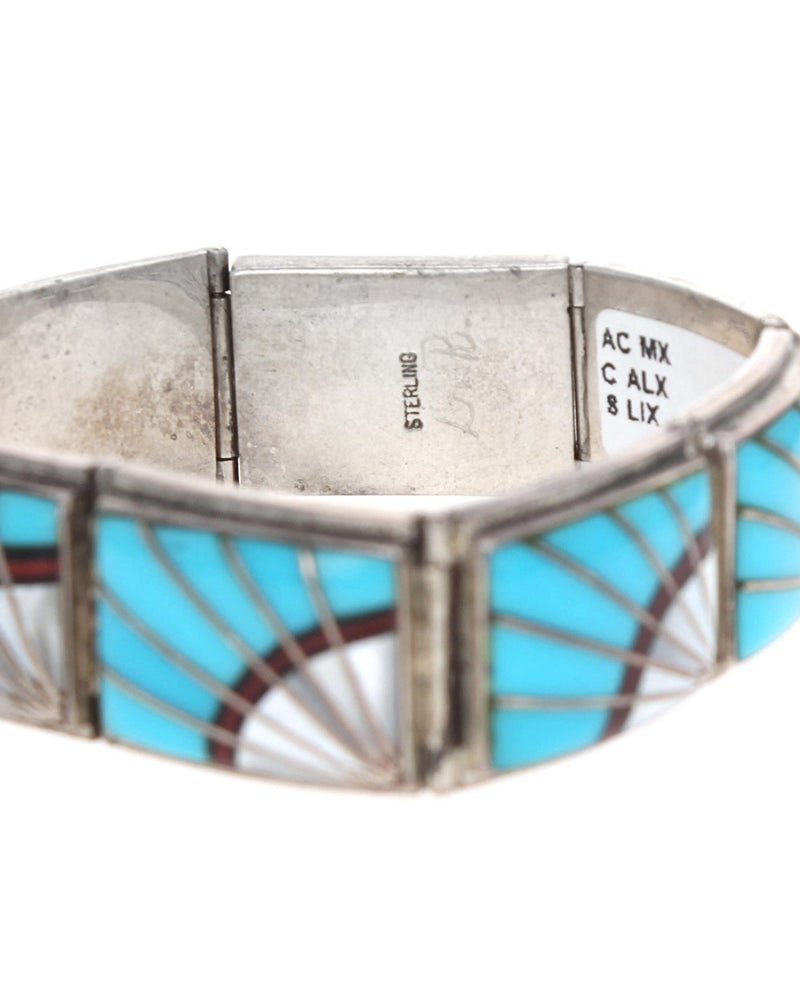 Navajo Signed L.R. Sterling Silver Multi-Stone Inlay Bracelet