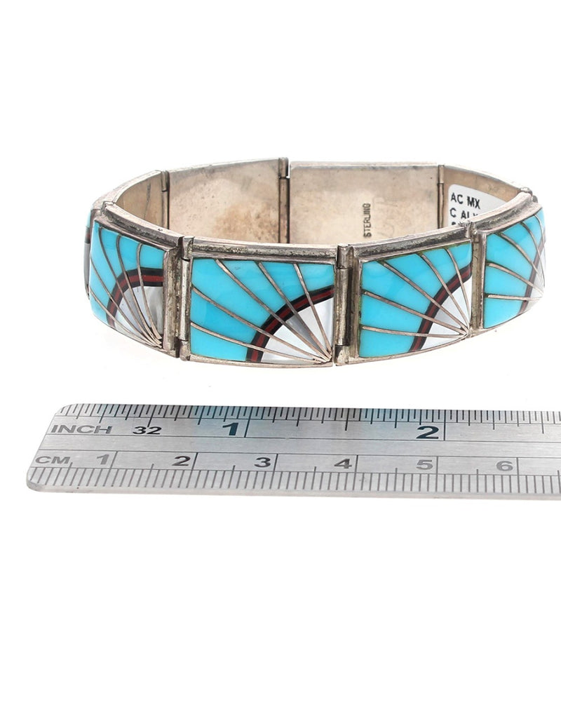 Navajo Signed L.R. Sterling Silver Multi-Stone Inlay Bracelet