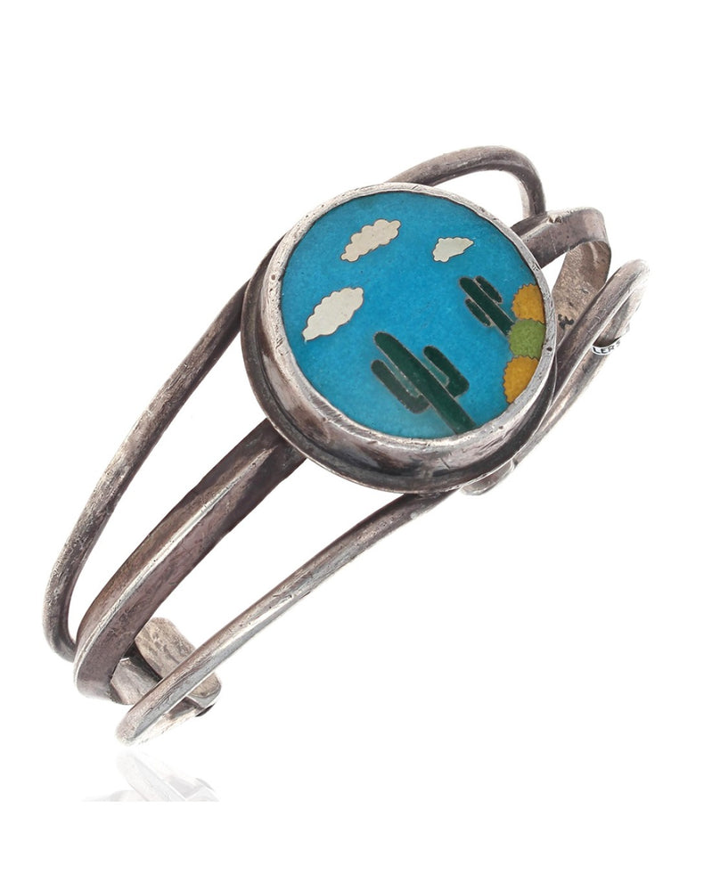 SWD Sterling Silver Desert Landscape Scene Cuff Bracelet