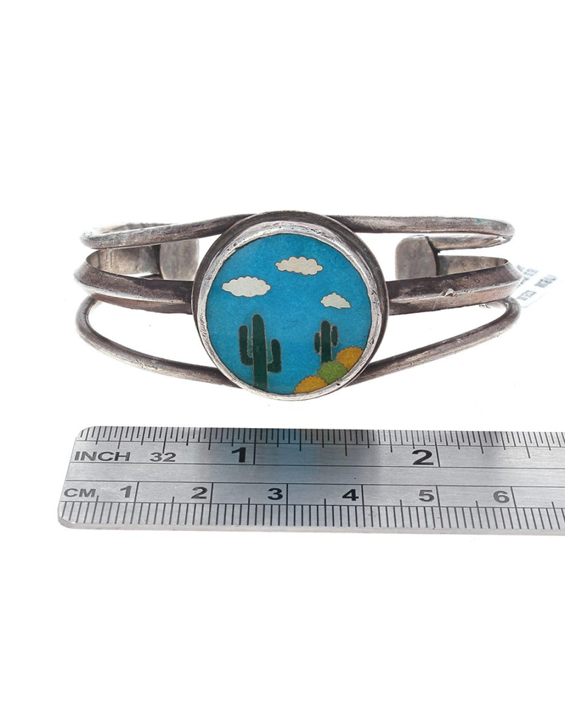 SWD Sterling Silver Desert Landscape Scene Cuff Bracelet