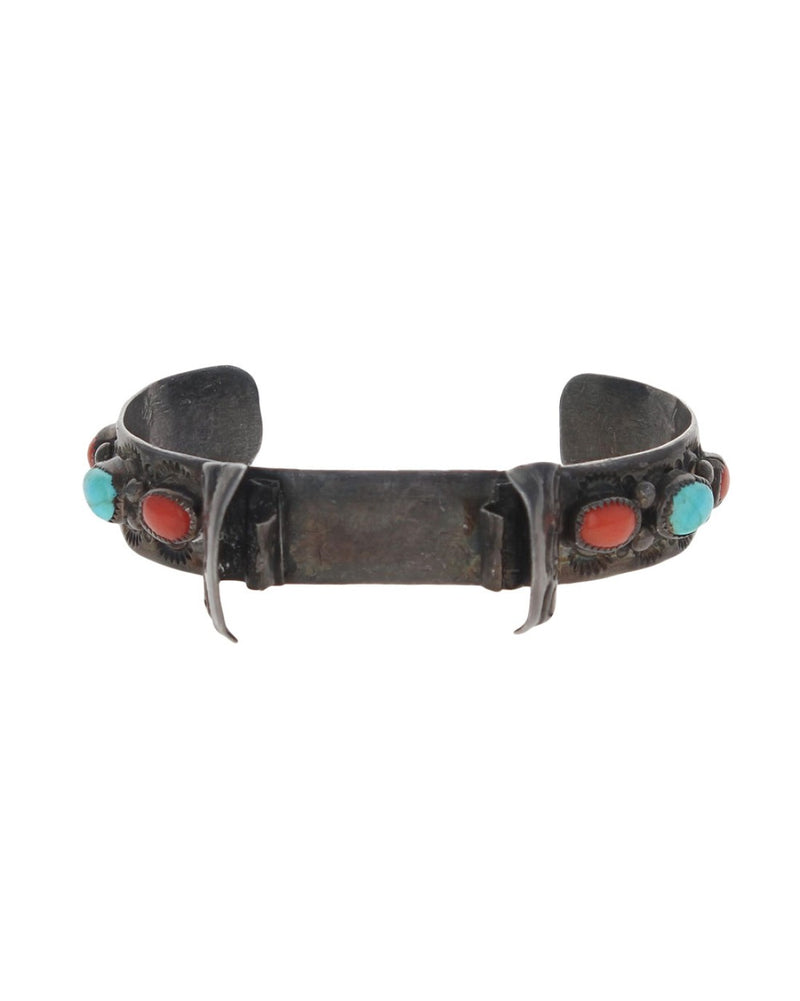 Navajo Sterling Silver Turquoise & Coral Watch Cuff Bracelet