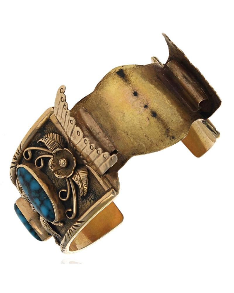 Navajo 14K Yellow Gold & Turquoise Watch Bracelet