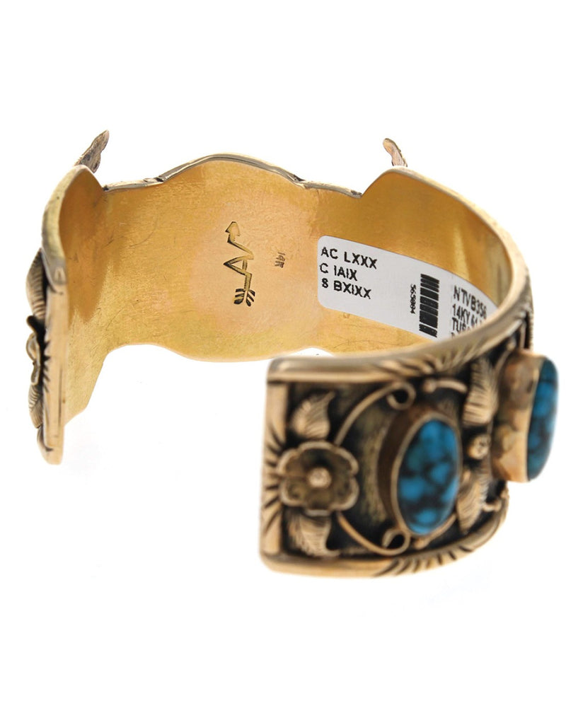 Navajo 14K Yellow Gold & Turquoise Watch Bracelet