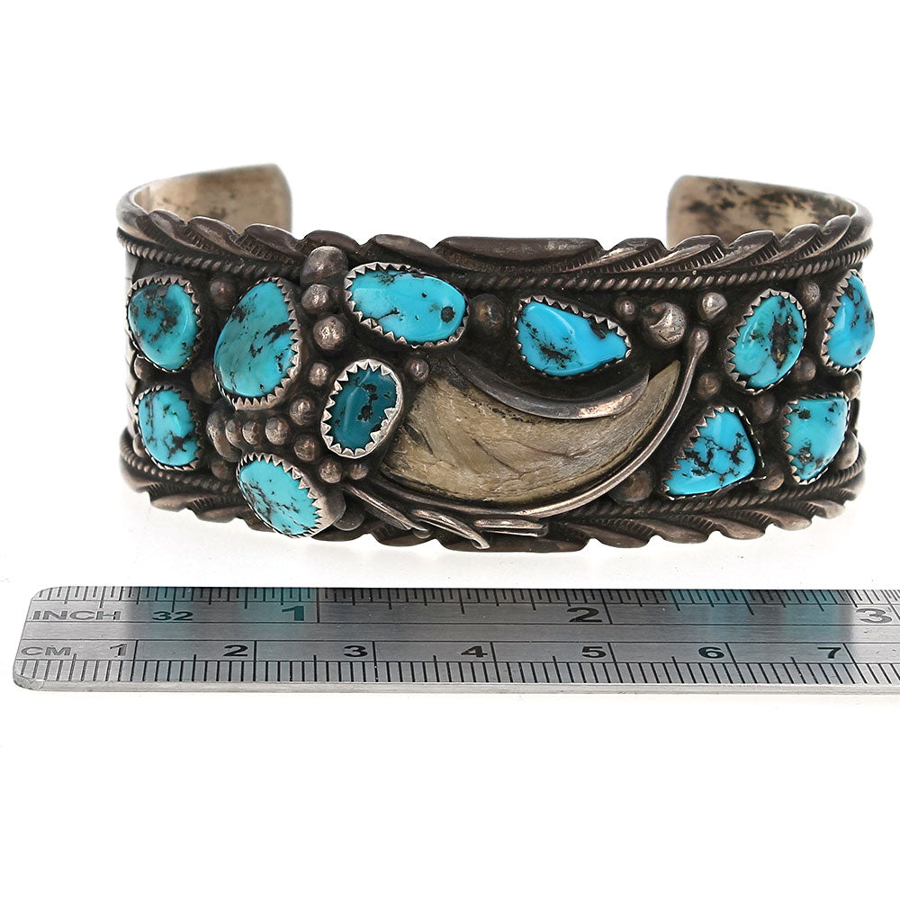 Navajo James Shay Sterling Silver Turquoise & Claw Cuff Bracelet