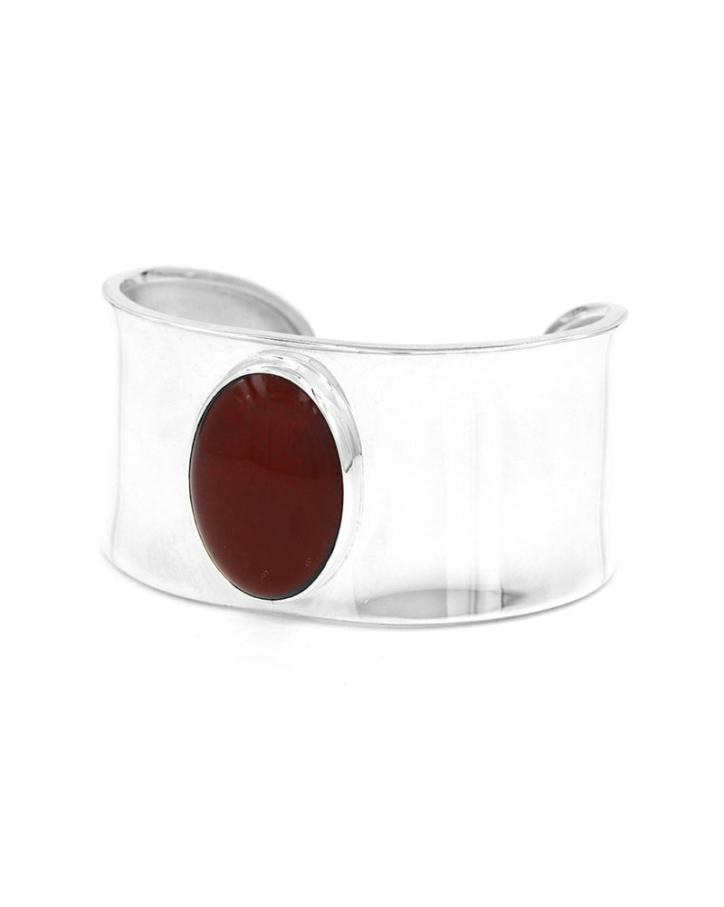 Handmade Mexican Solid 925 Sterling Silver Carnelian Cuff Bracelet