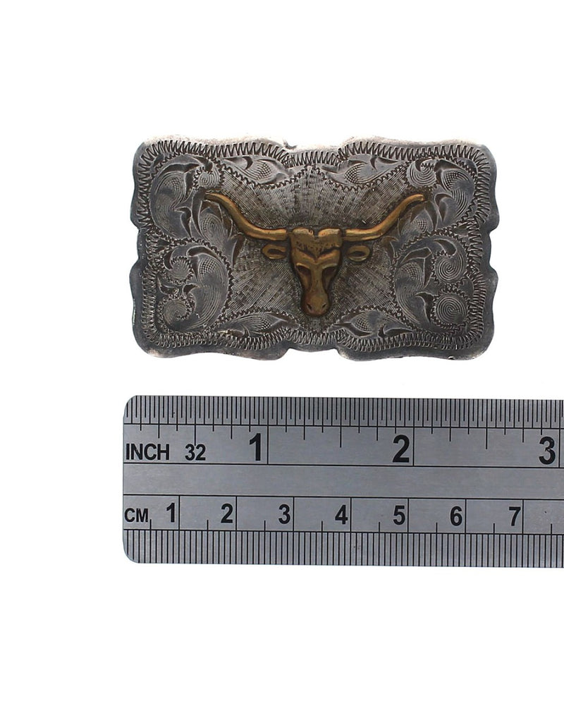 Western Hand Engraved Sterling Silver Steer Buckle