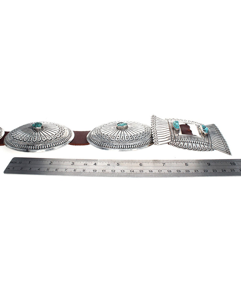 Large Navajo Sterling Silver & Turquoise Concho Belt