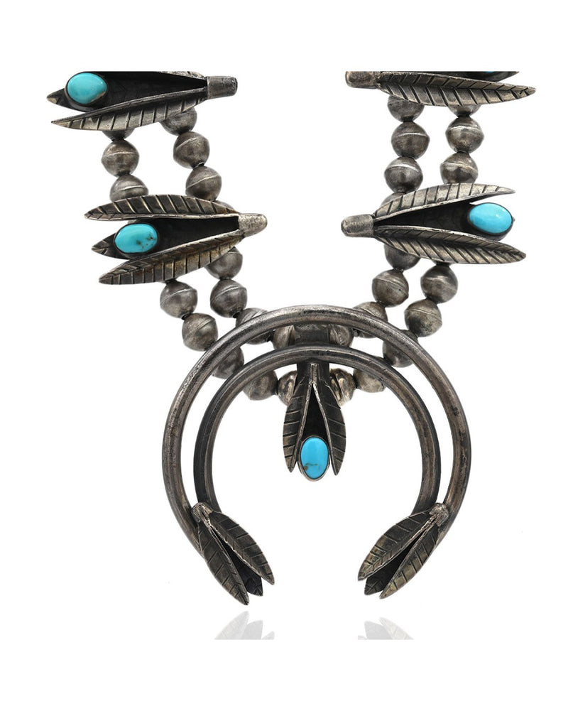 Navajo Sterling Silver & Turquoise Squash Blossom Necklace