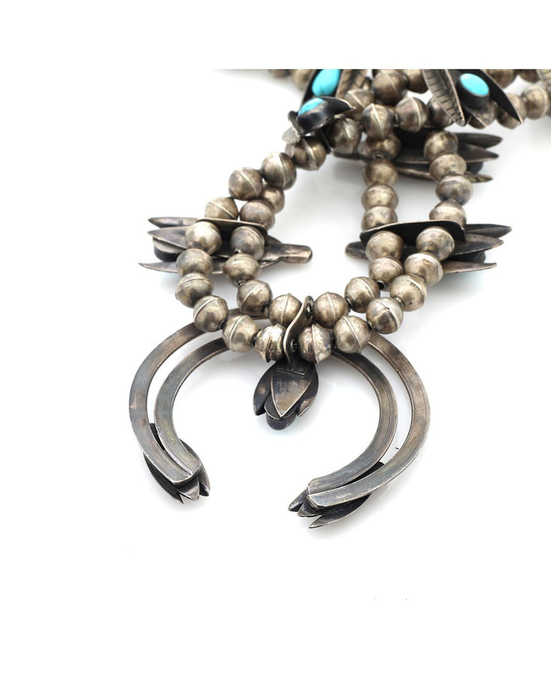 Navajo Sterling Silver & Turquoise Squash Blossom Necklace