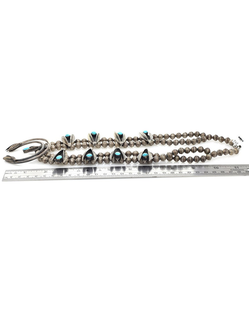 Navajo Sterling Silver & Turquoise Squash Blossom Necklace