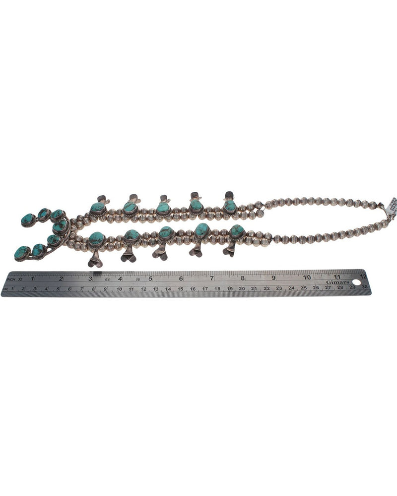 Navajo Sterling Silver & Turquoise Squash Blossom Necklace