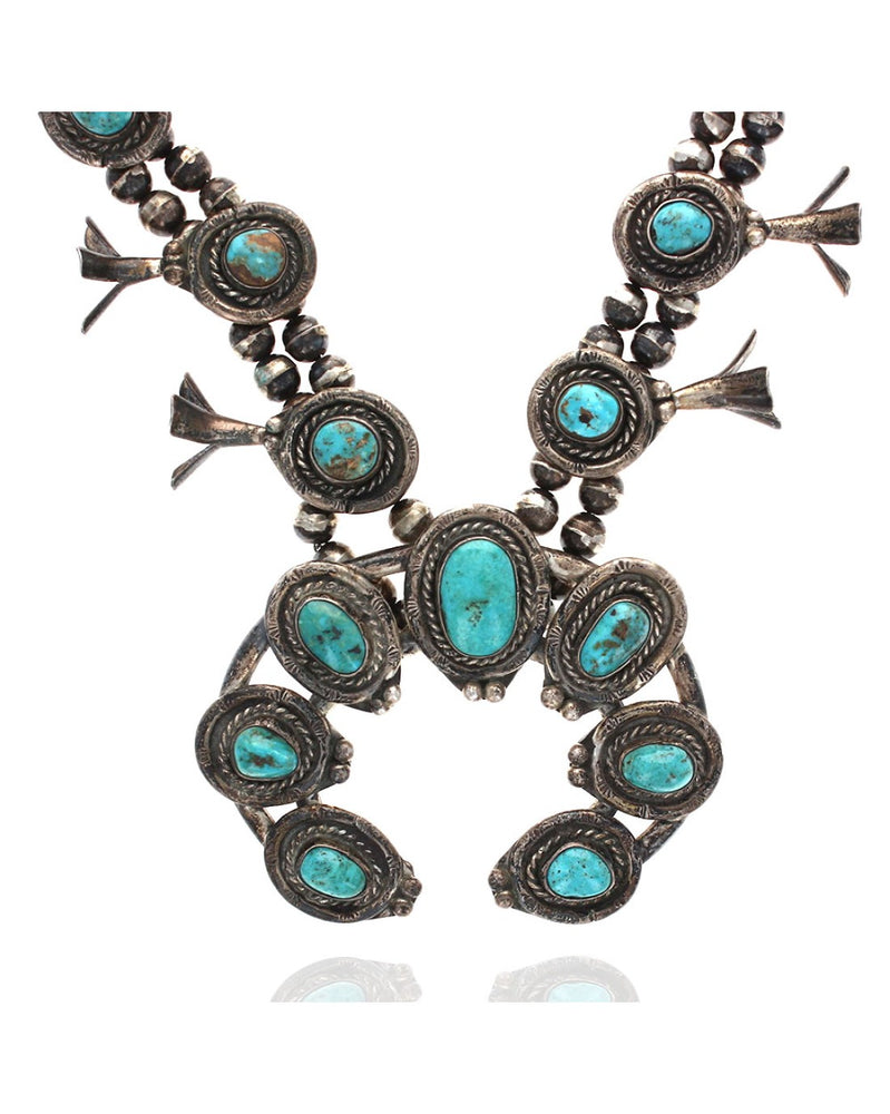 Navajo Sterling Silver & Turquoise Squash Blossom Necklace