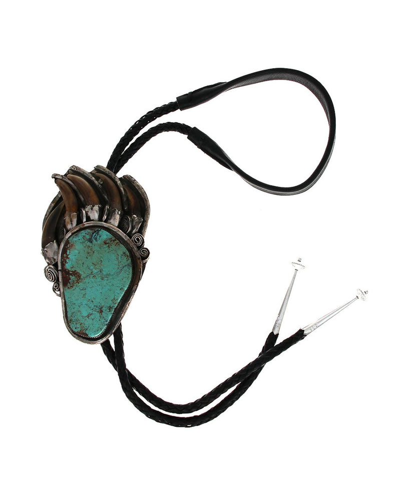 Large Navajo Sterling Silver Turquoise & Claw Bolo Tie