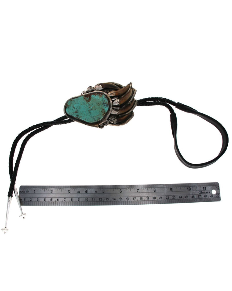 Large Navajo Sterling Silver Turquoise & Claw Bolo Tie