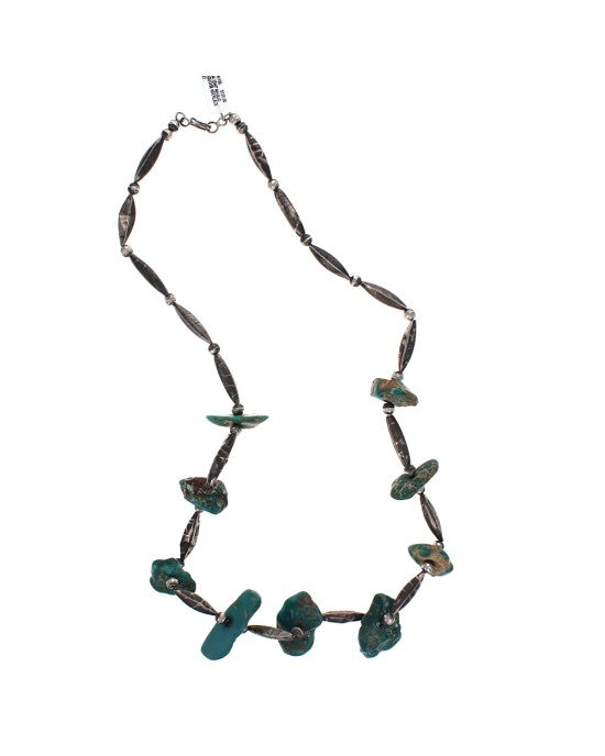 Navajo Sterling Silver Bead & Turquoise Necklace