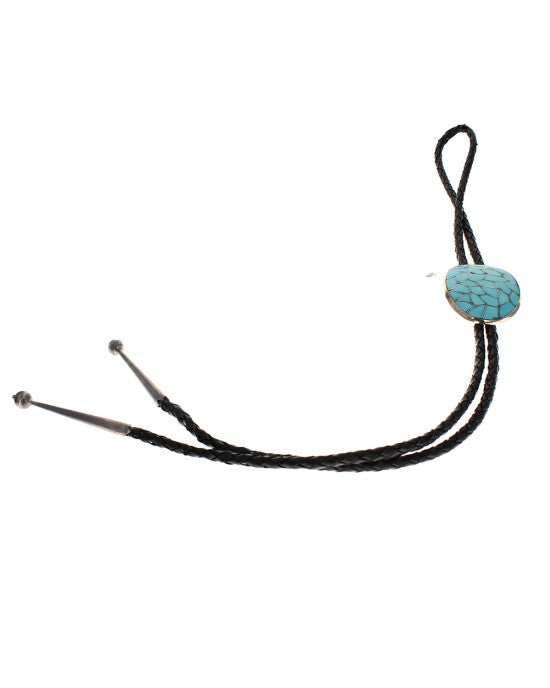 Zuni Milton Lasiloo Sterling Silver Turquoise Inlay Bolo Tie