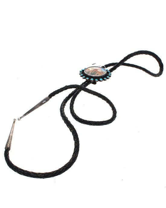 SWD Sterling Silver & Turquoise Desert Landscape Scene Bolo Tie