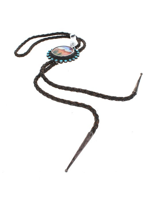 SWD Sterling Silver & Turquoise Desert Landscape Scene Bolo Tie