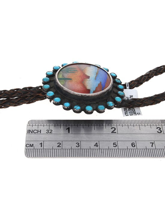 SWD Sterling Silver & Turquoise Desert Landscape Scene Bolo Tie