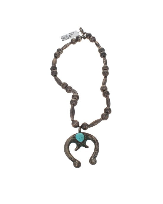 Navajo Sterling Silver Bead & Turquoise Naja Necklace