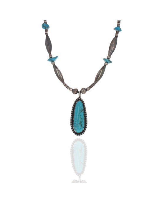 Navajo Sterling Silver Bead & Turquoise Necklace