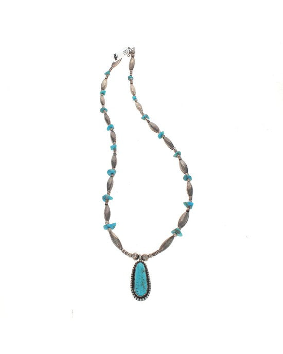 Navajo Sterling Silver Bead & Turquoise Necklace