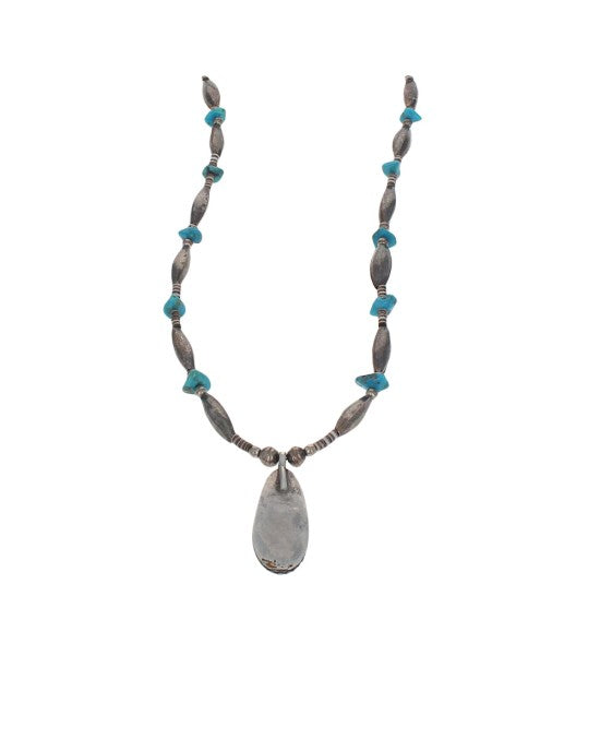 Navajo Sterling Silver Bead & Turquoise Necklace