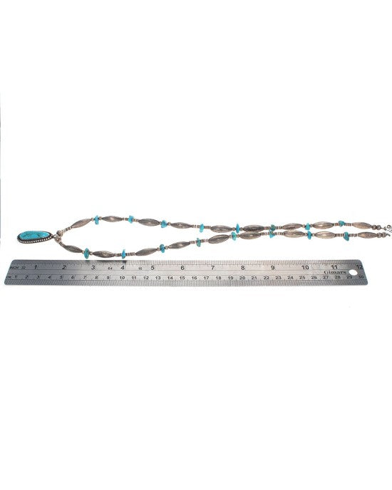 Navajo Sterling Silver Bead & Turquoise Necklace