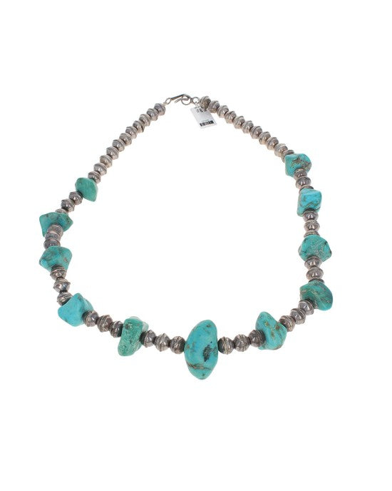 Navajo Sterling Silver Bead & Turquoise Necklace