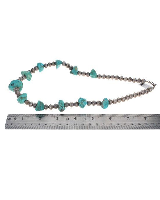 Navajo Sterling Silver Bead & Turquoise Necklace