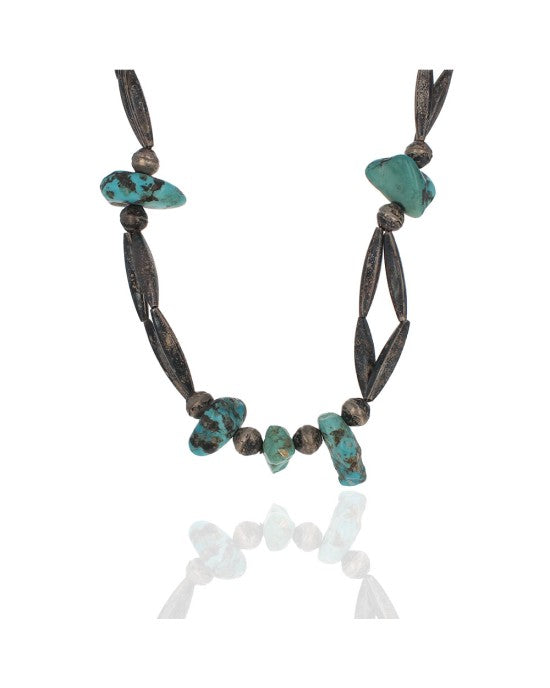 Navajo Sterling Silver Bead & Turquoise Necklace