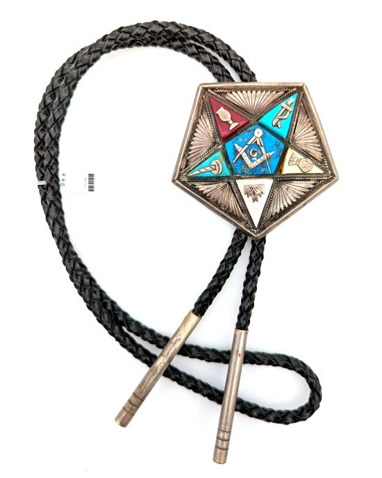 Navajo Sterling Silver Multi-Stone Inlay Order of the Eastern Star Masonic Bolo Tie