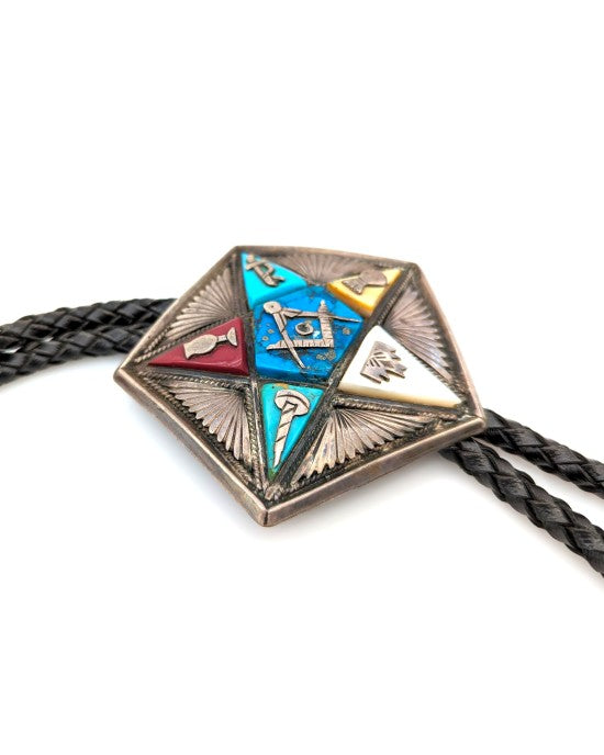 Navajo Sterling Silver Multi-Stone Inlay Order of the Eastern Star Masonic Bolo Tie