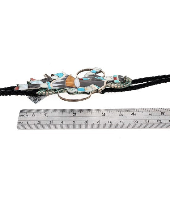 Zuni Eddie Beyuka Sterling Silver Stone Inlay Hoop Dancer Bolo Tie