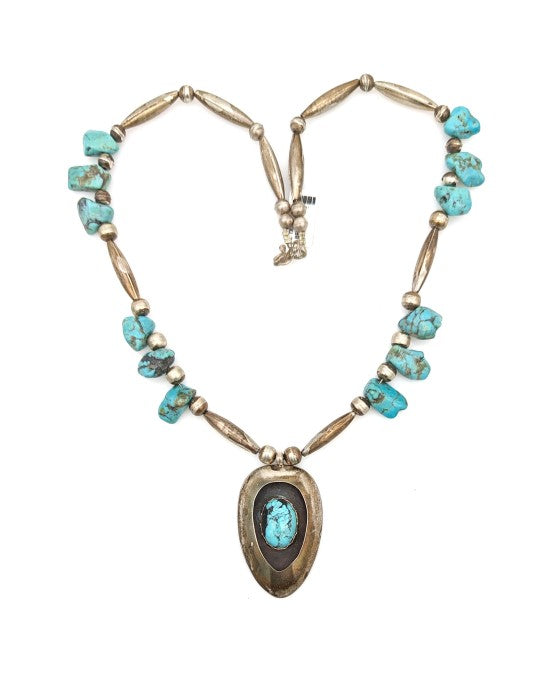 Navajo Sterling Silver Bead & Turquoise Necklace