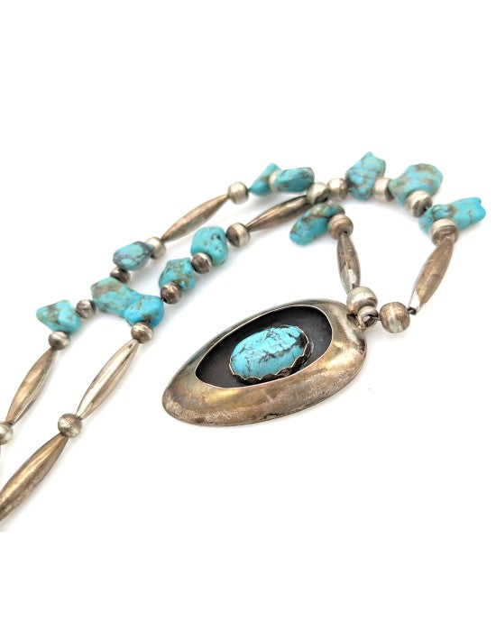 Navajo Sterling Silver Bead & Turquoise Necklace