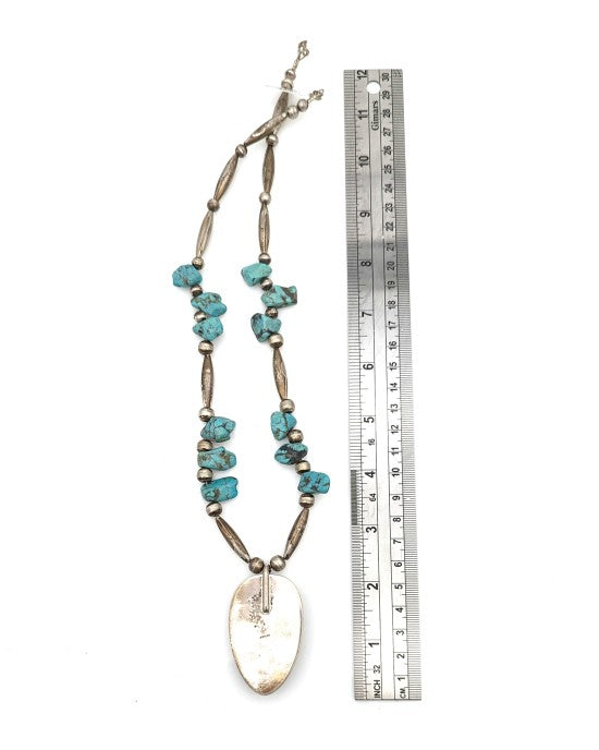 Navajo Sterling Silver Bead & Turquoise Necklace