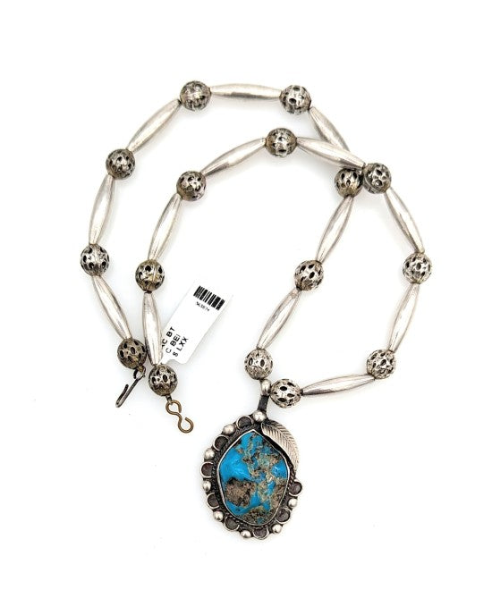 Navajo Sterling Silver Bead & Turquoise Necklace